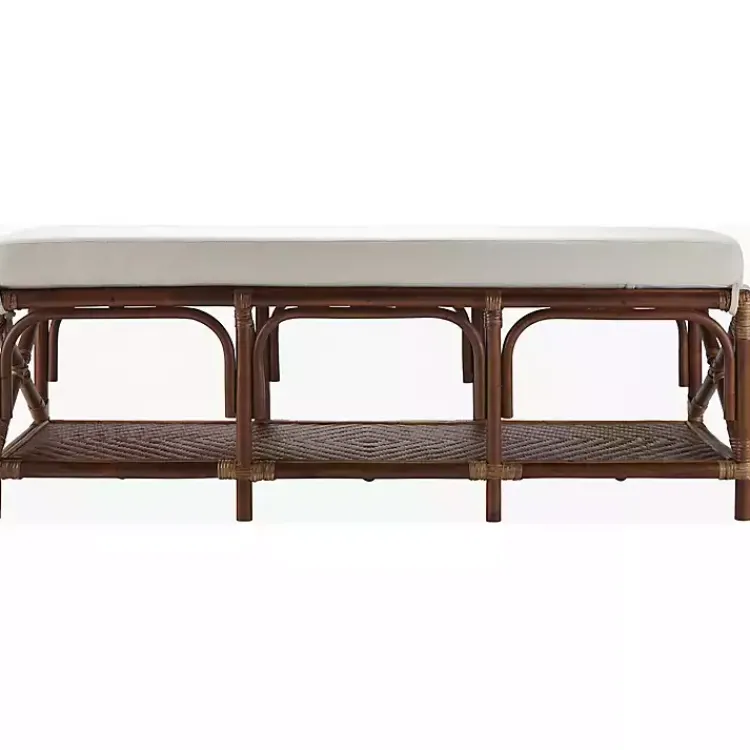 Benches & Ottomans-Kirklands Home Kaili Rattan Cushioned Bench Brown