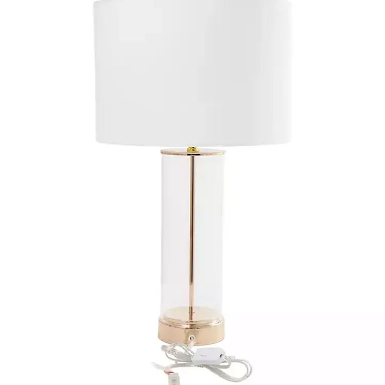 Table Lamps-Kirklands Home Clear Glass and Gold Stem Table Lamp White