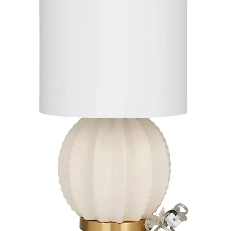 Table Lamps-Kirklands Home Cream Ceramic Fluted Gourd Table Lamp