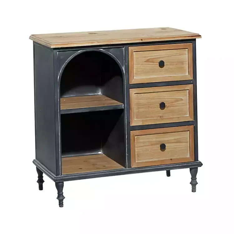 Cabinets & Sideboards-Kirklands Home Black Metal and Brown Wood Storage Cabinet