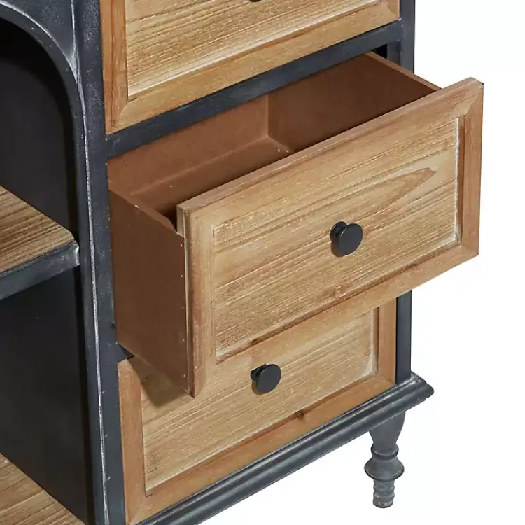 Cabinets & Sideboards-Kirklands Home Black Metal and Brown Wood Storage Cabinet