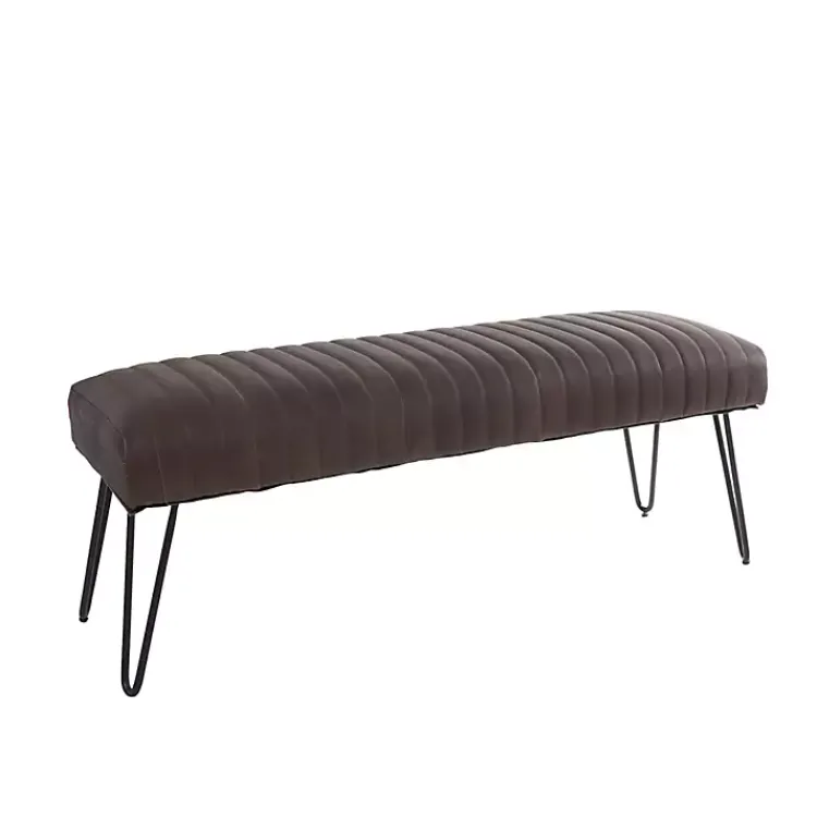 Benches & Ottomans-Kirklands Home Dark Leather Tufted Panel Bench Brown