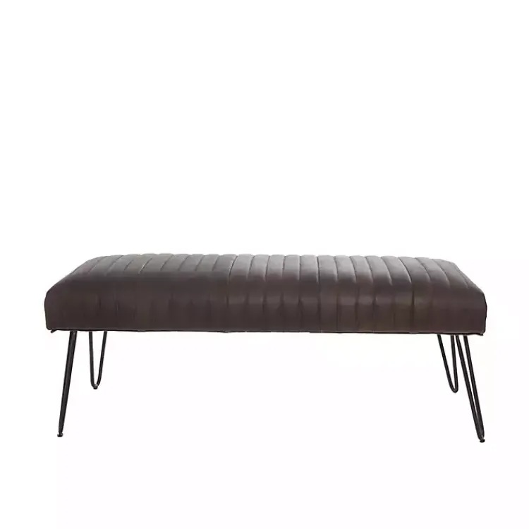 Benches & Ottomans-Kirklands Home Dark Leather Tufted Panel Bench Brown