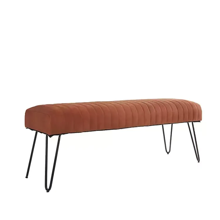 Benches & Ottomans-Kirklands Home Leather Tufted Panel Bench Brown