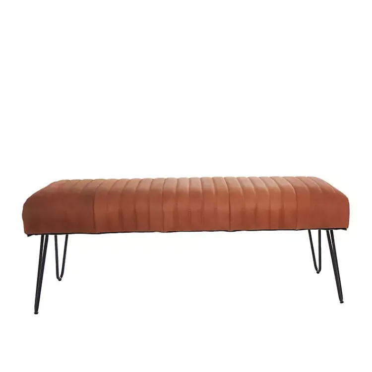 Benches & Ottomans-Kirklands Home Leather Tufted Panel Bench Brown