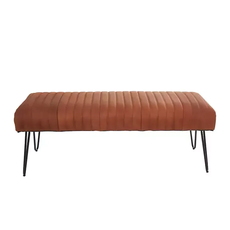 Benches & Ottomans-Kirklands Home Leather Tufted Panel Bench Brown
