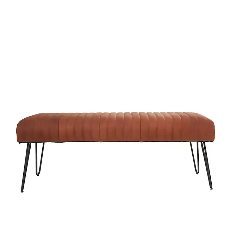 Benches & Ottomans-Kirklands Home Leather Tufted Panel Bench Brown