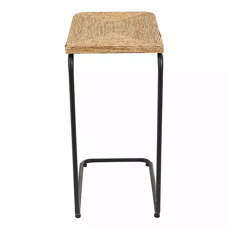 Accent & End Tables-Kirklands Home Natural Seagrass and Black Metal C-Table Tan