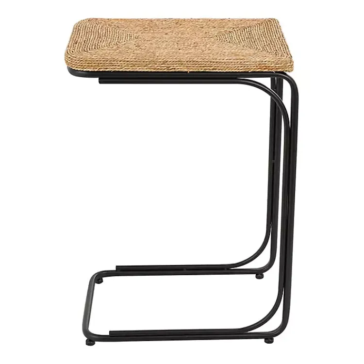 Accent & End Tables-Kirklands Home Natural Seagrass and Black Metal C-Table Tan