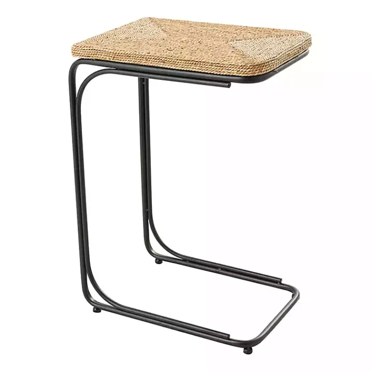 Accent & End Tables-Kirklands Home Natural Seagrass and Black Metal C-Table Tan