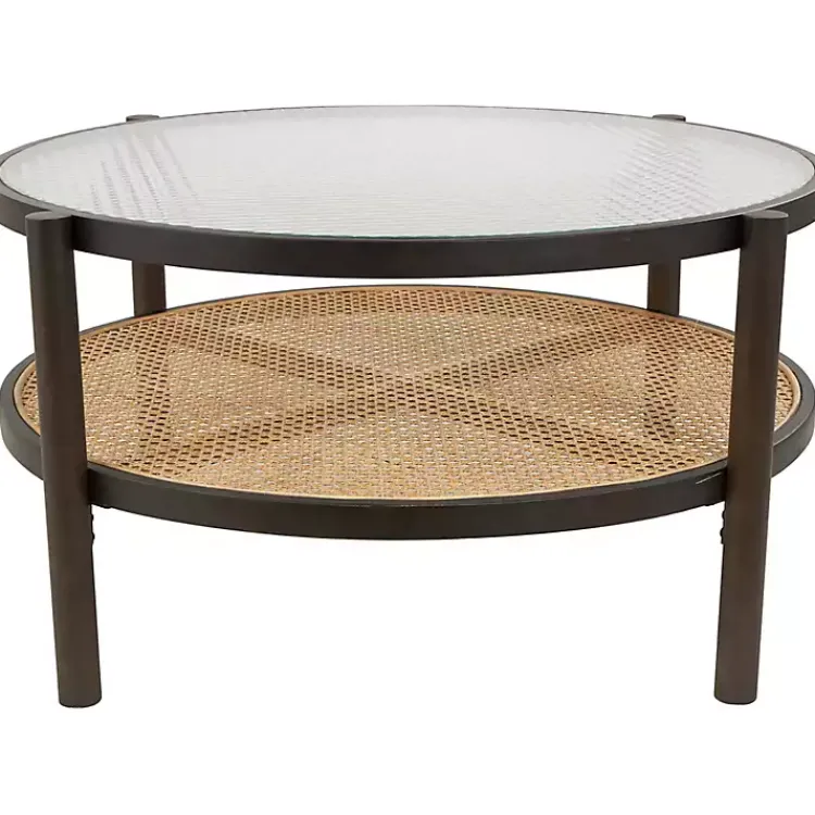 Coffee Tables-Kirklands Home Rattan and Glass 2-Tier Coffee Table