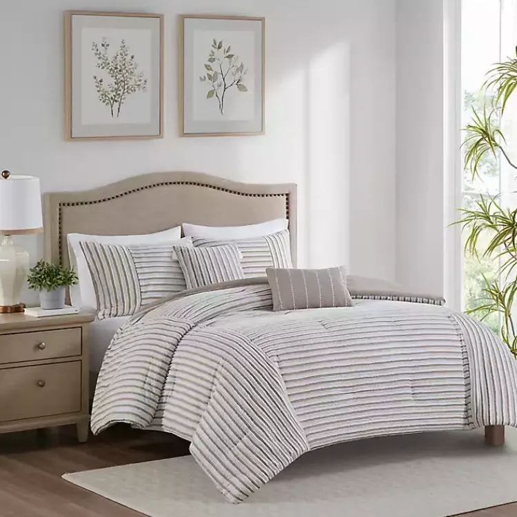 Comforters-Kirklands Home Neutral Striped 5-pc. Full/Queen Comforter Set