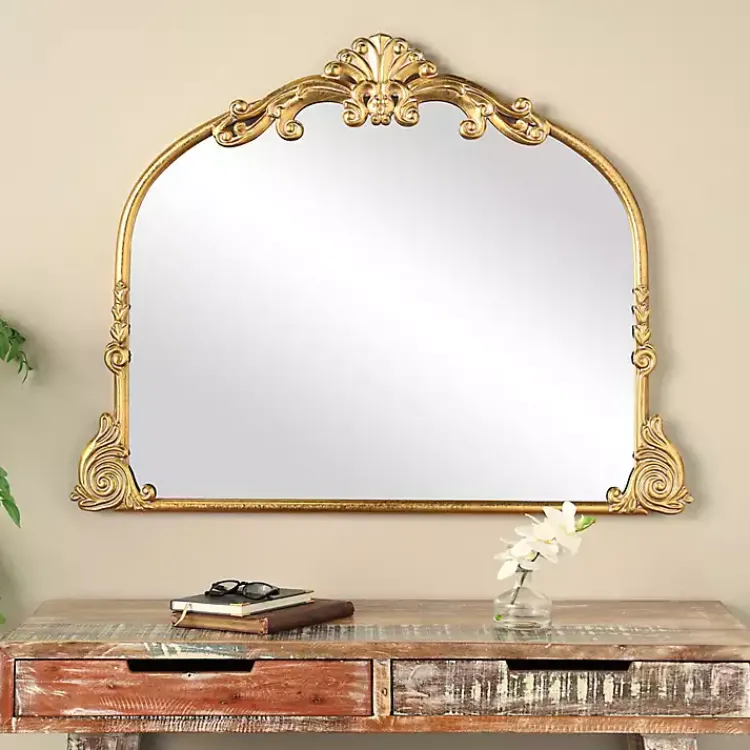 Decorative Mirrors-Kirklands Home Gold Arched Baroque Wall Mirror