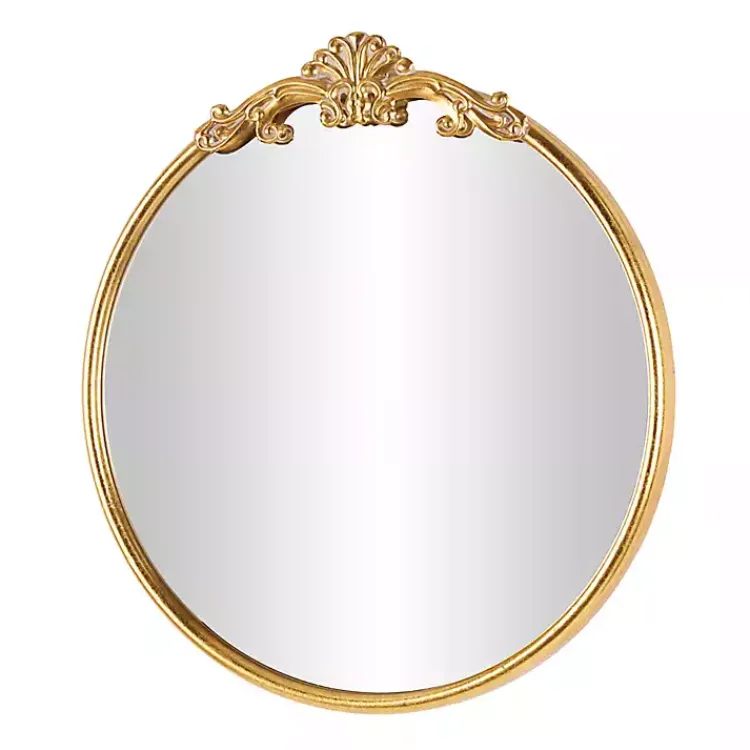 Decorative Mirrors-Kirklands Home Gold Round Baroque Wall Mirror