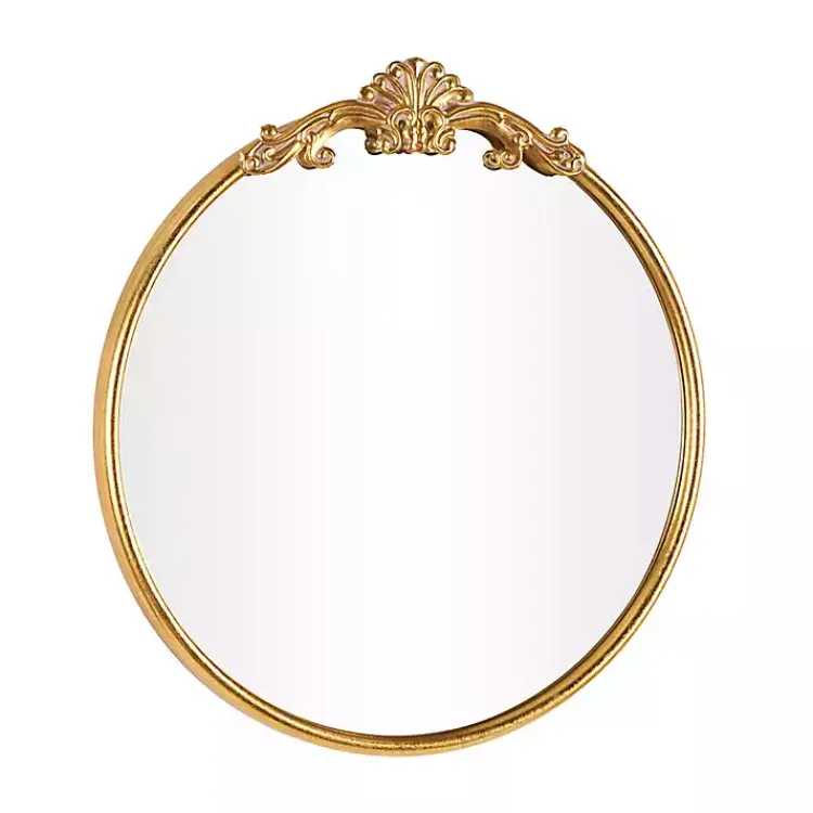 Decorative Mirrors-Kirklands Home Gold Round Baroque Wall Mirror