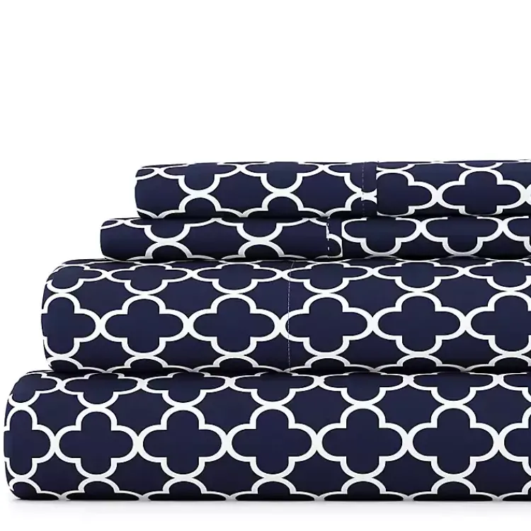 Bed Sheets-Kirklands Home Navy Quatrefoil 4-pc. Full Sheet Set Blue
