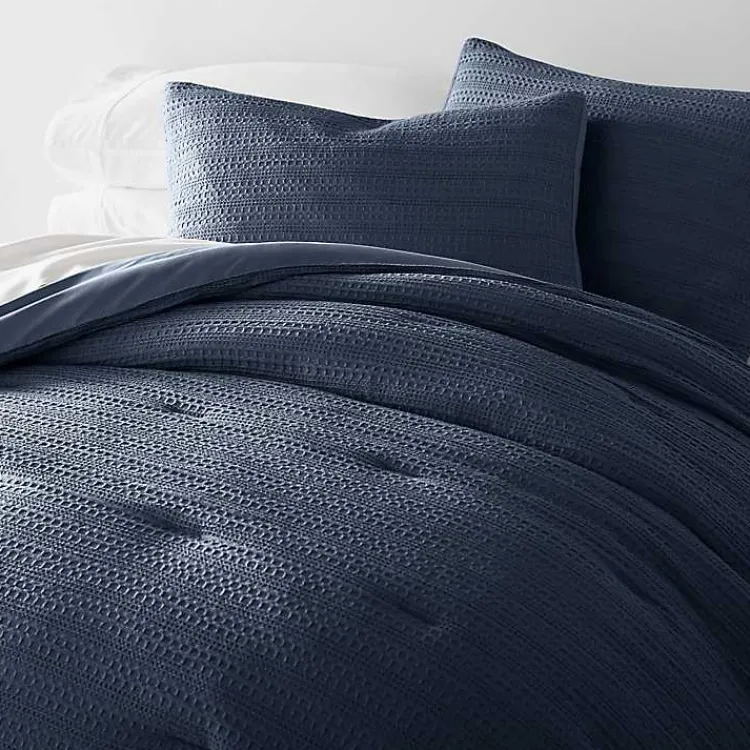 Comforters-Kirklands Home Navy Waffle Ultra-Soft 3-pc. Queen Comforter Set Blue