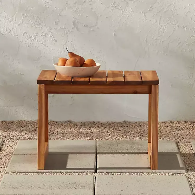 Outdoor Tables-Kirklands Home Natural Wood Slatted Box Leg Outdoor Side Table Tan