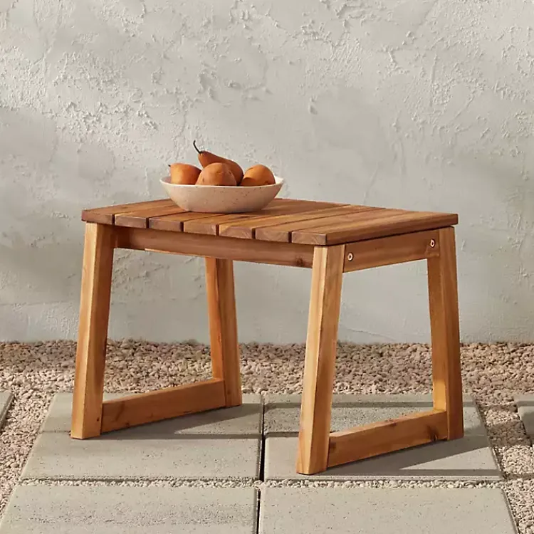 Outdoor Tables-Kirklands Home Natural Wood Slatted Box Leg Outdoor Side Table Tan