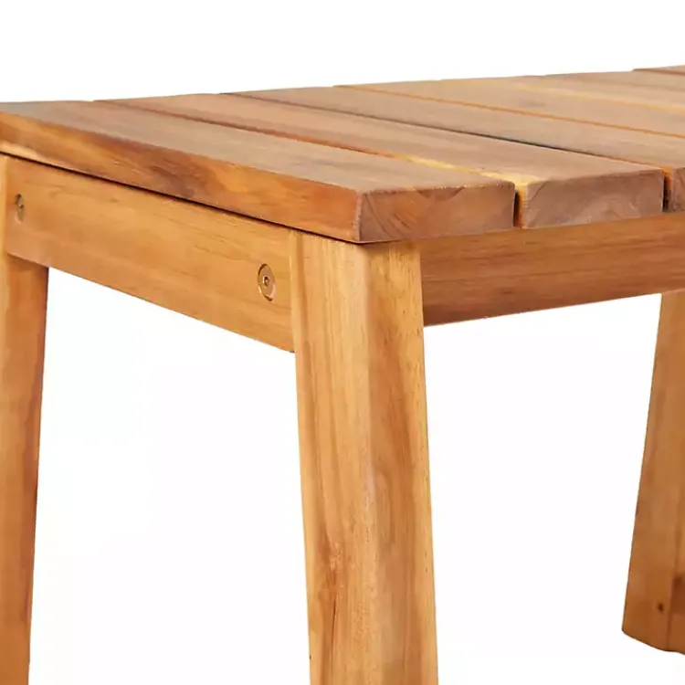 Outdoor Tables-Kirklands Home Natural Wood Slatted Box Leg Outdoor Side Table Tan