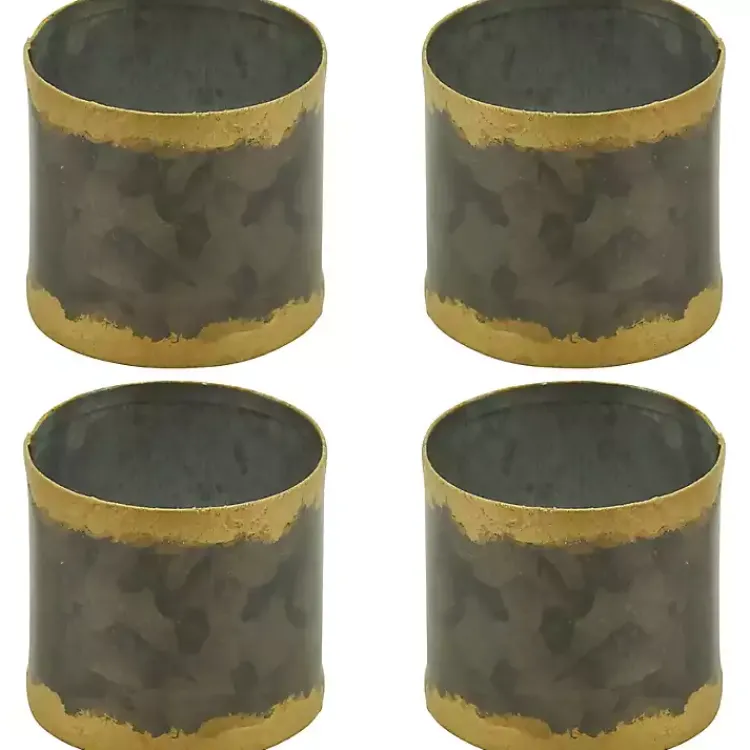 Table Linens-Kirklands Home Galvanized Metal Gold Rim Napkin Rings, Set of 4