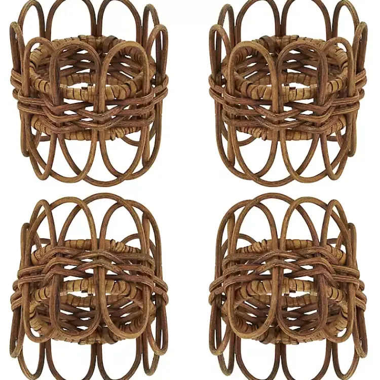 Table Linens-Kirklands Home Twisted Rattan Napkin Rings, Set of 4 Brown