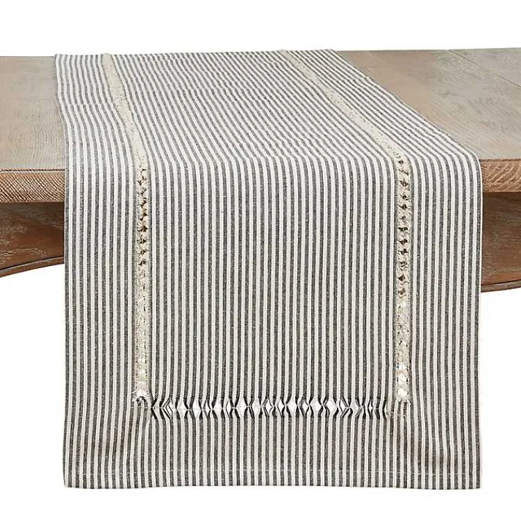 Table Linens-Kirklands Home Black & White Striped Table Runner, 90 in.