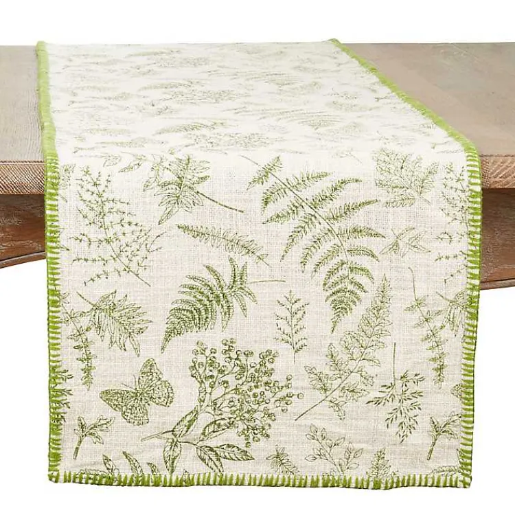 Table Linens-Kirklands Home Green Botanical Whipstitch Table Runner