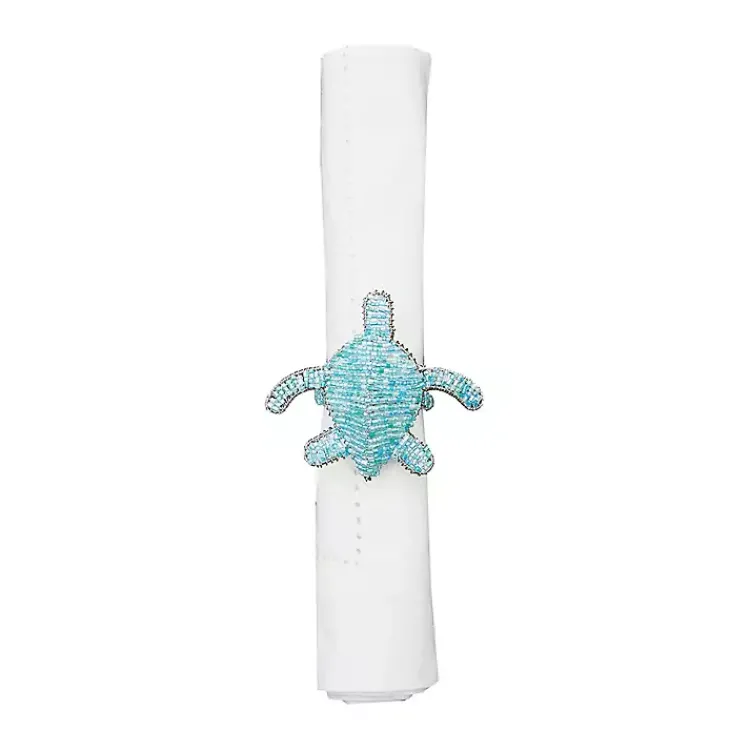 Table Linens-Kirklands Home Aqua Beaded Turtle Napkin Rings, Set of 6 Blue
