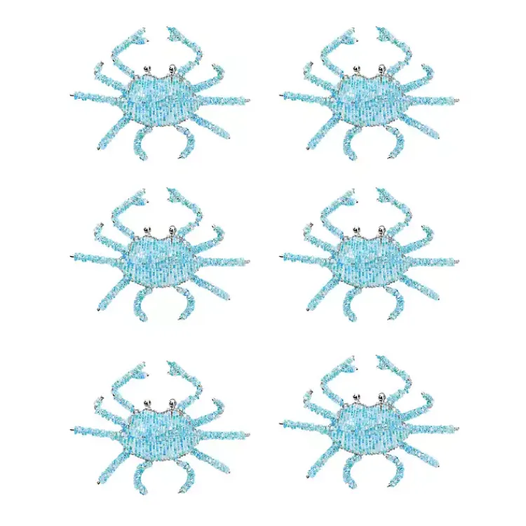 Table Linens-Kirklands Home Aqua Beaded Crab Napkin Rings, Set of 6 Blue