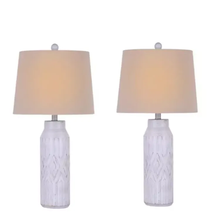 Table Lamps-Kirklands Home Antique White Deco Diamond Table Lamps, Set of 2 Tan