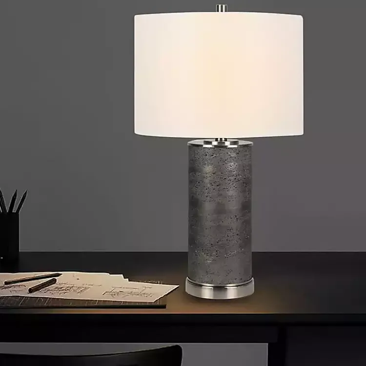 Table Lamps-Kirklands Home Stone and Steel Cylinder Table Lamp Gray