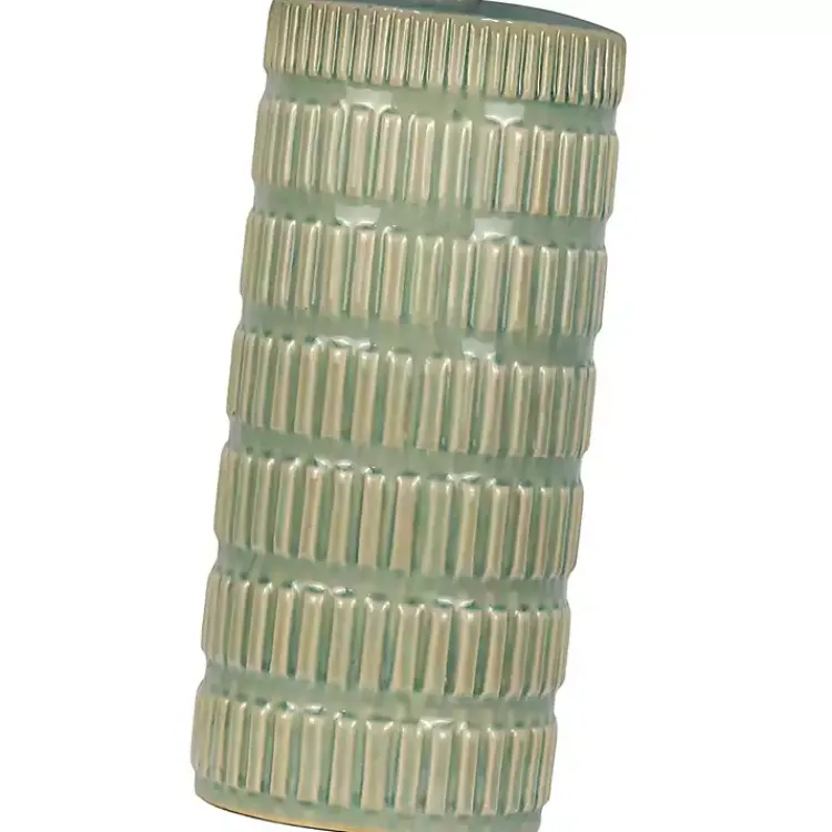 Table Lamps-Kirklands Home Green Textured Column Table Lamps, Set of 2 Tan