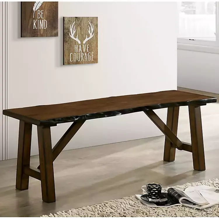 Benches & Ottomans-Kirklands Home Dark Wood Live Edge Bench Brown