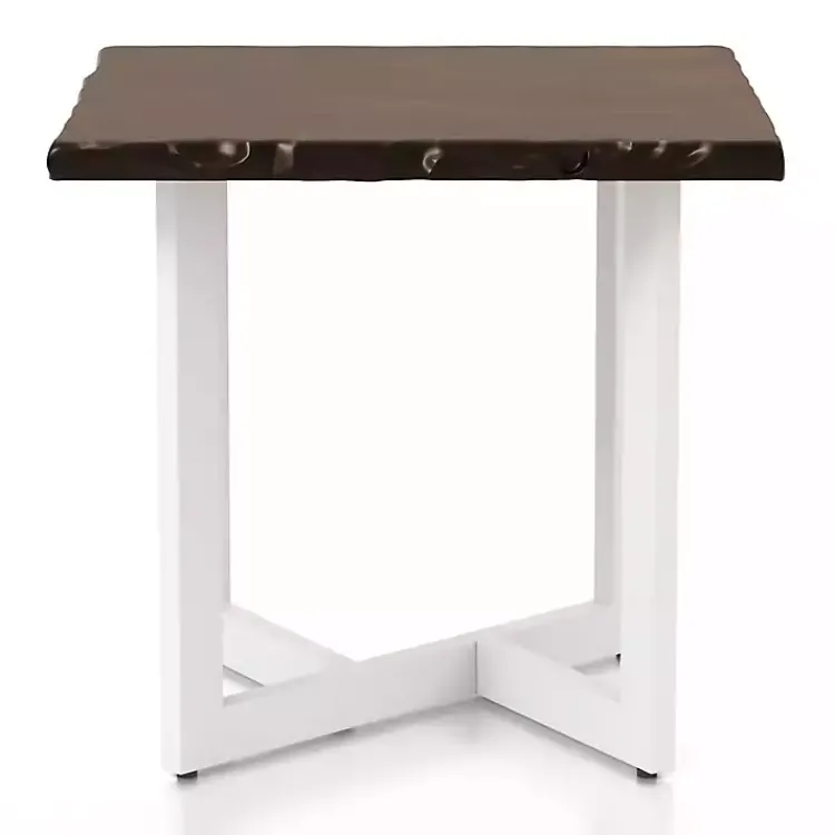 Accent & End Tables-Kirklands Home White and Dark Oak Wood Live Edge Accent Table Brown