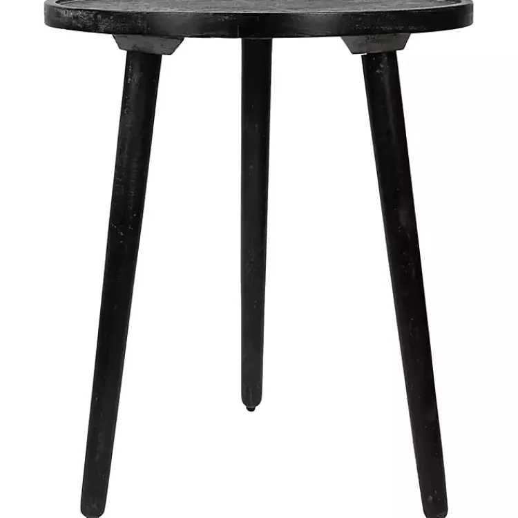 Accent & End Tables-Kirklands Home Round Charcoal Floral Engraved Accent Table Black