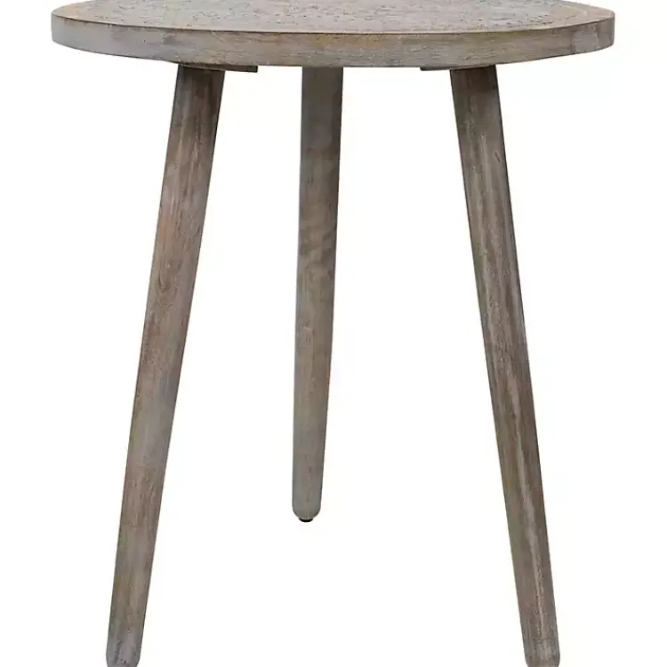 Accent & End Tables-Kirklands Home Round Antique Engraved Accent Table Gray