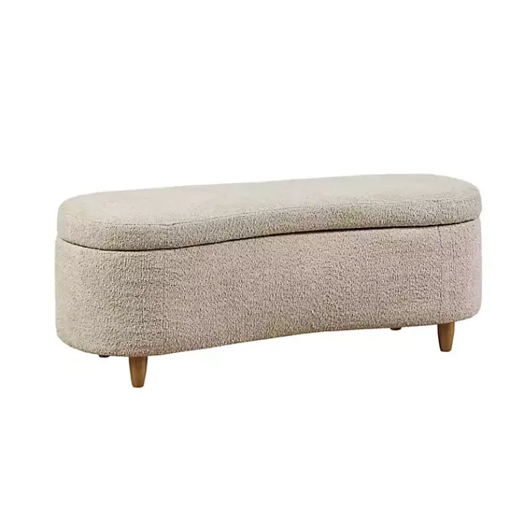 Benches & Ottomans-Kirklands Home Cream Boucle Flip-Top Storage Bench White