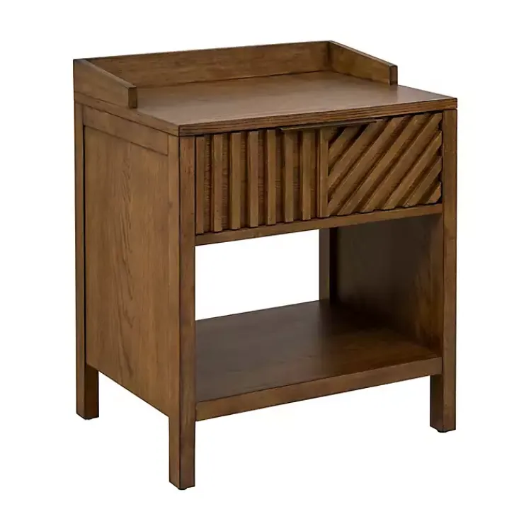 Nightstands-Kirklands Home Walnut Mid-Century Modern Carved Nightstand Brown