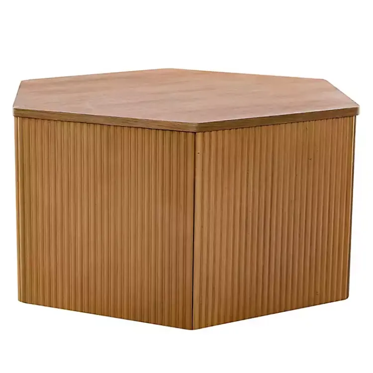 Coffee Tables-Kirklands Home Natural Fluted Hexagon Coffee Table Tan