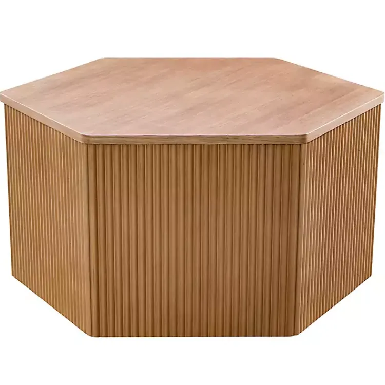 Coffee Tables-Kirklands Home Natural Fluted Hexagon Coffee Table Tan