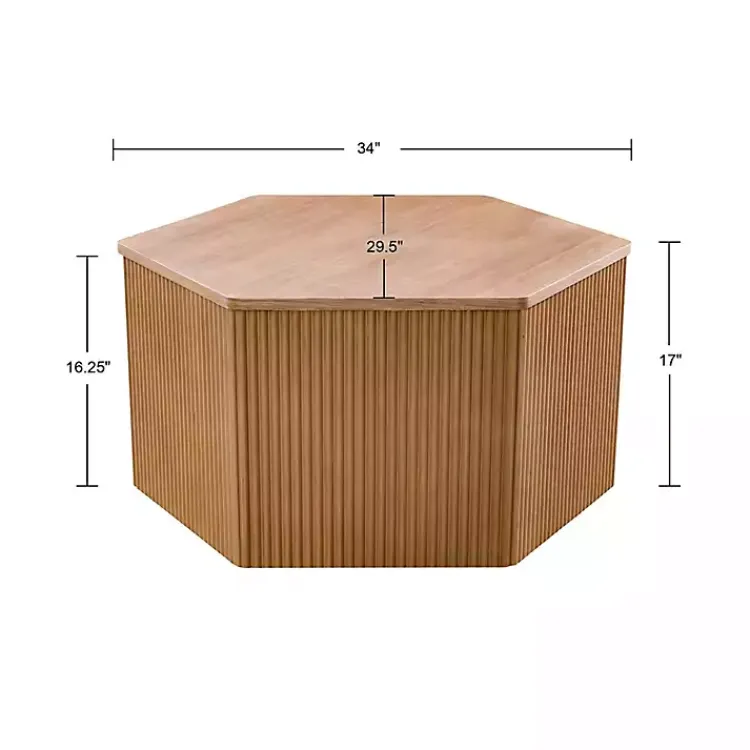 Coffee Tables-Kirklands Home Natural Fluted Hexagon Coffee Table Tan
