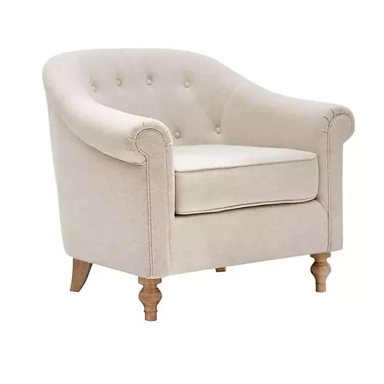 Accent Chairs-Kirklands Home Cream Tufted Farmhouse Accent Chair White