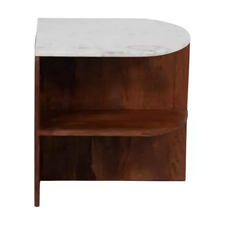 Accent & End Tables-Kirklands Home Brown Wood Half Round Marble Accent Table White