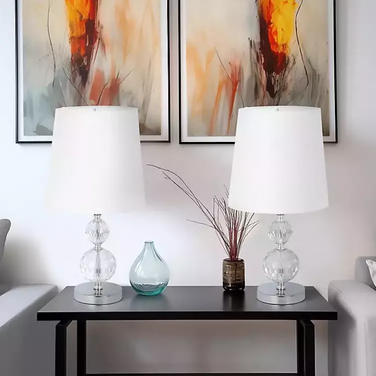 Table Lamps-Kirklands Home Silver Crystal Orb Table Lamps, Set of 2 White