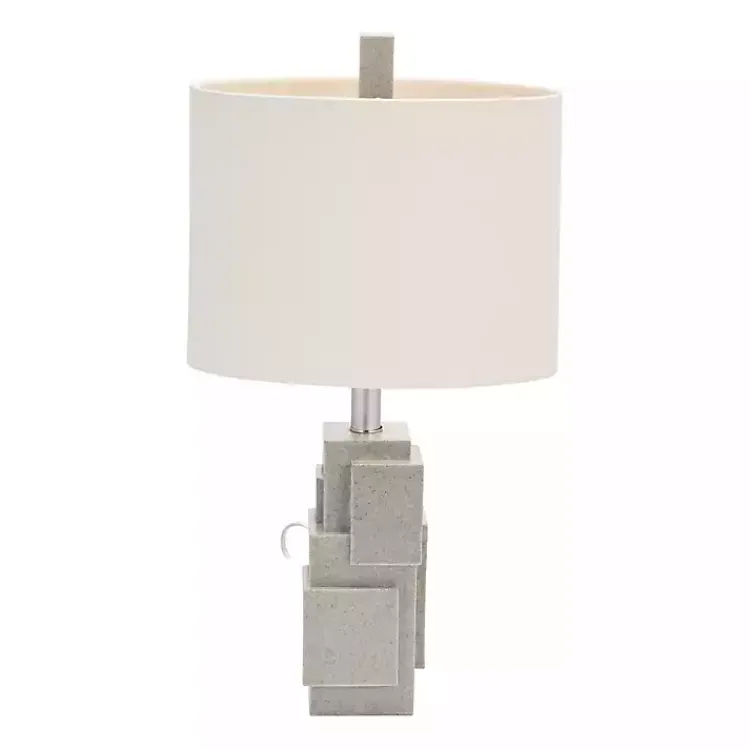 Table Lamps-Kirklands Home Gray Stacked Blocks Table Lamp Ivory