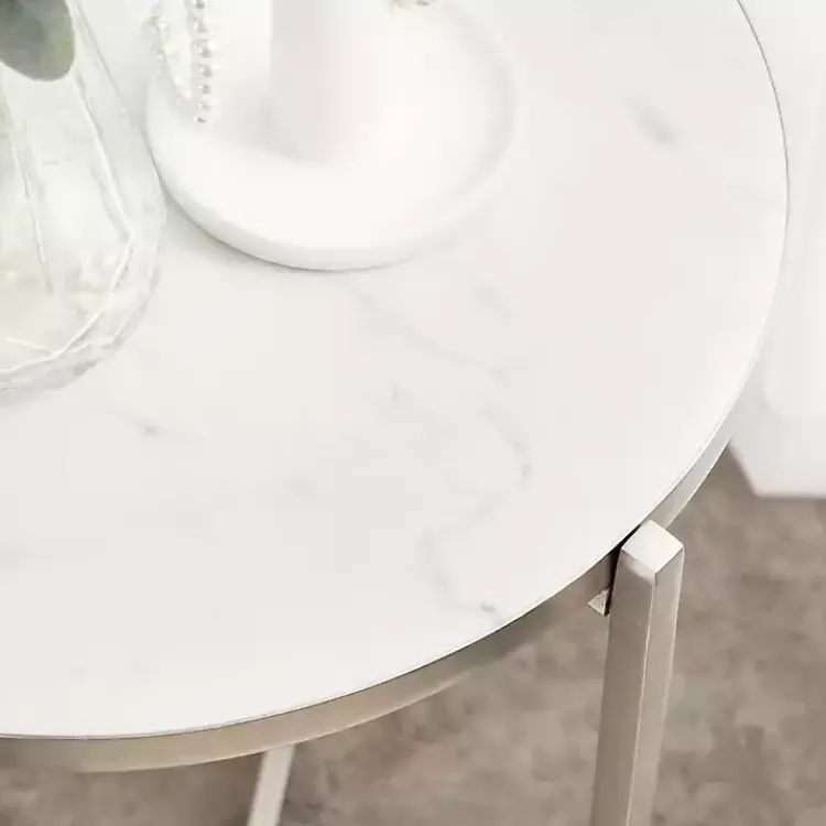 Accent & End Tables-Kirklands Home Round Aguilar Accent Table Silver