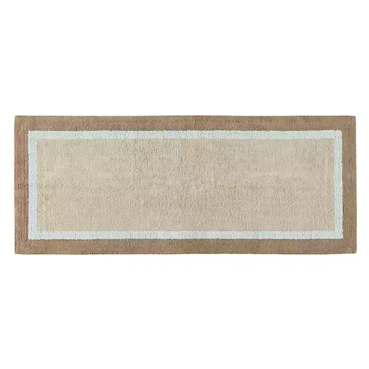 Bathroom Rugs-Kirklands Home Brown and Blue Border Cotton Bath Runner