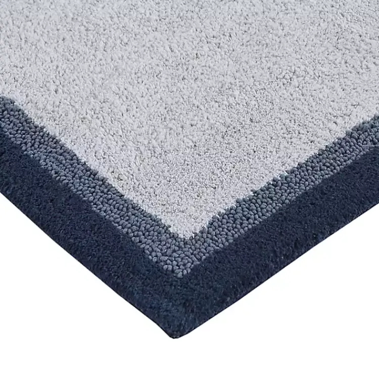 Bathroom Rugs-Kirklands Home Navy Border Cotton Bath Mat, 20x30 Blue
