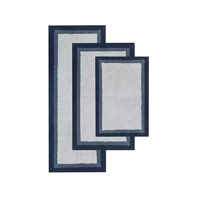 Bathroom Rugs-Kirklands Home Navy Border Cotton Bath Mat, 20x30 Blue